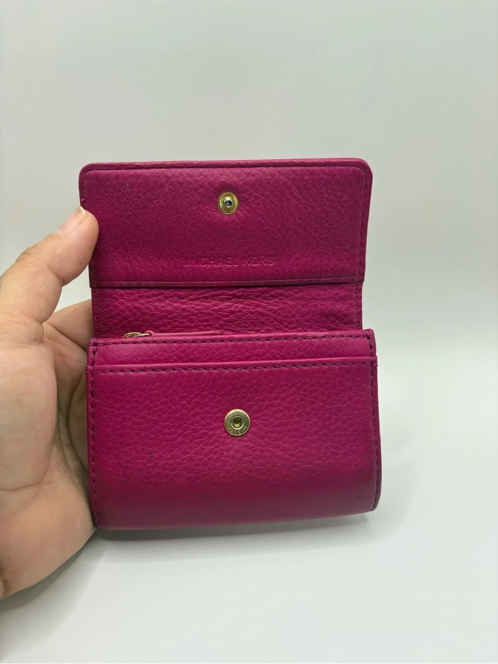 Michael Kors Hot Pink Leather Compact Wallet with Key Chain Attachment